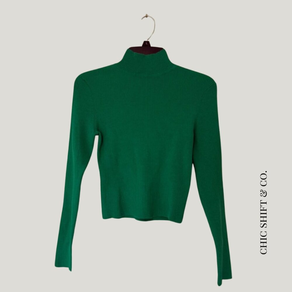 Divided Cropped Turtleneck Kelly Green Size M
